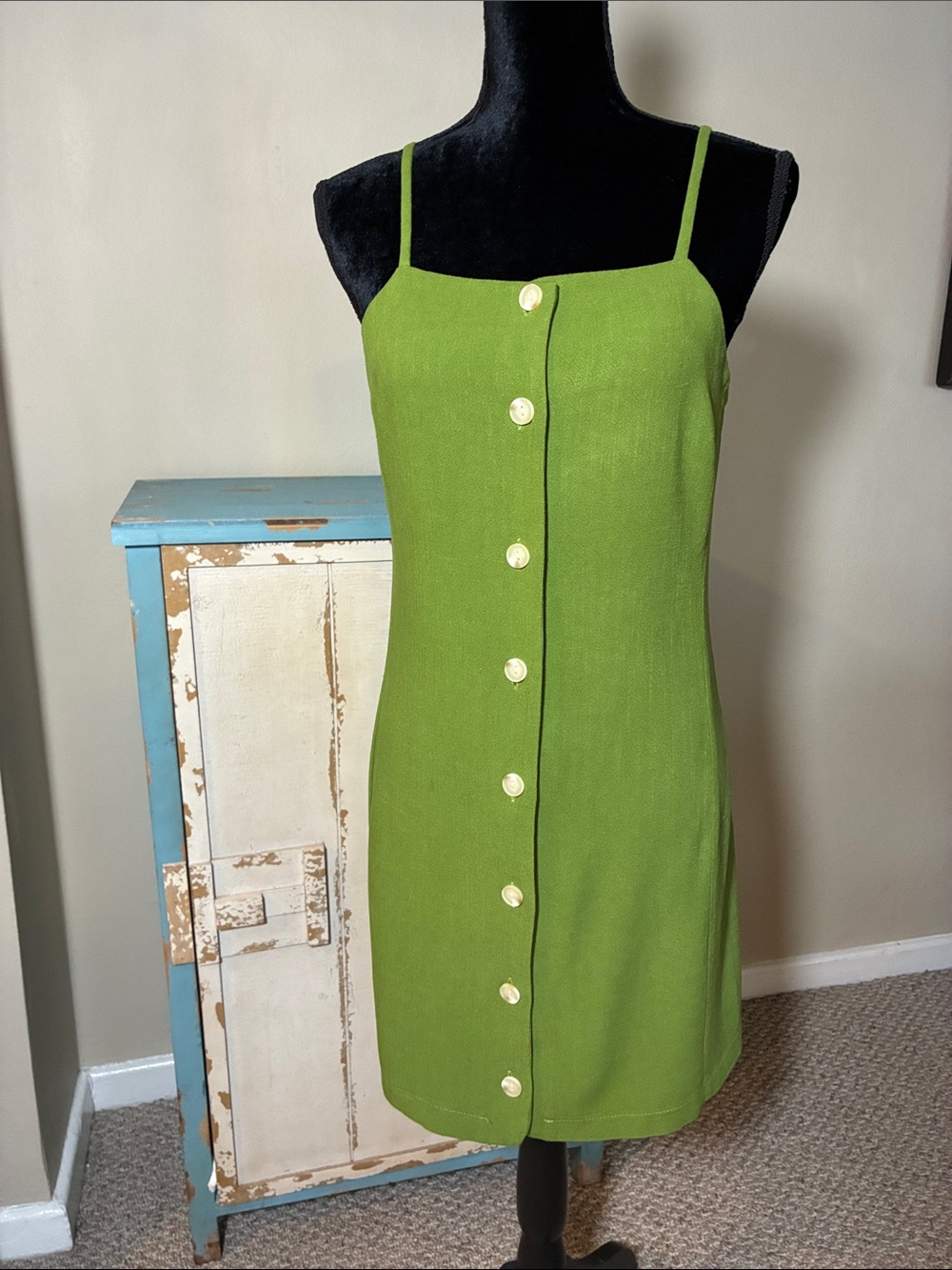 NWT Linen Button-Front Spaghetti Strap Dress. Size S